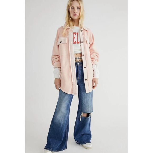 Free People Jackets & Blazers - Free People Ruby Shirt Fleece Oversized Buttondown Shacket Jacket Top blouse XL